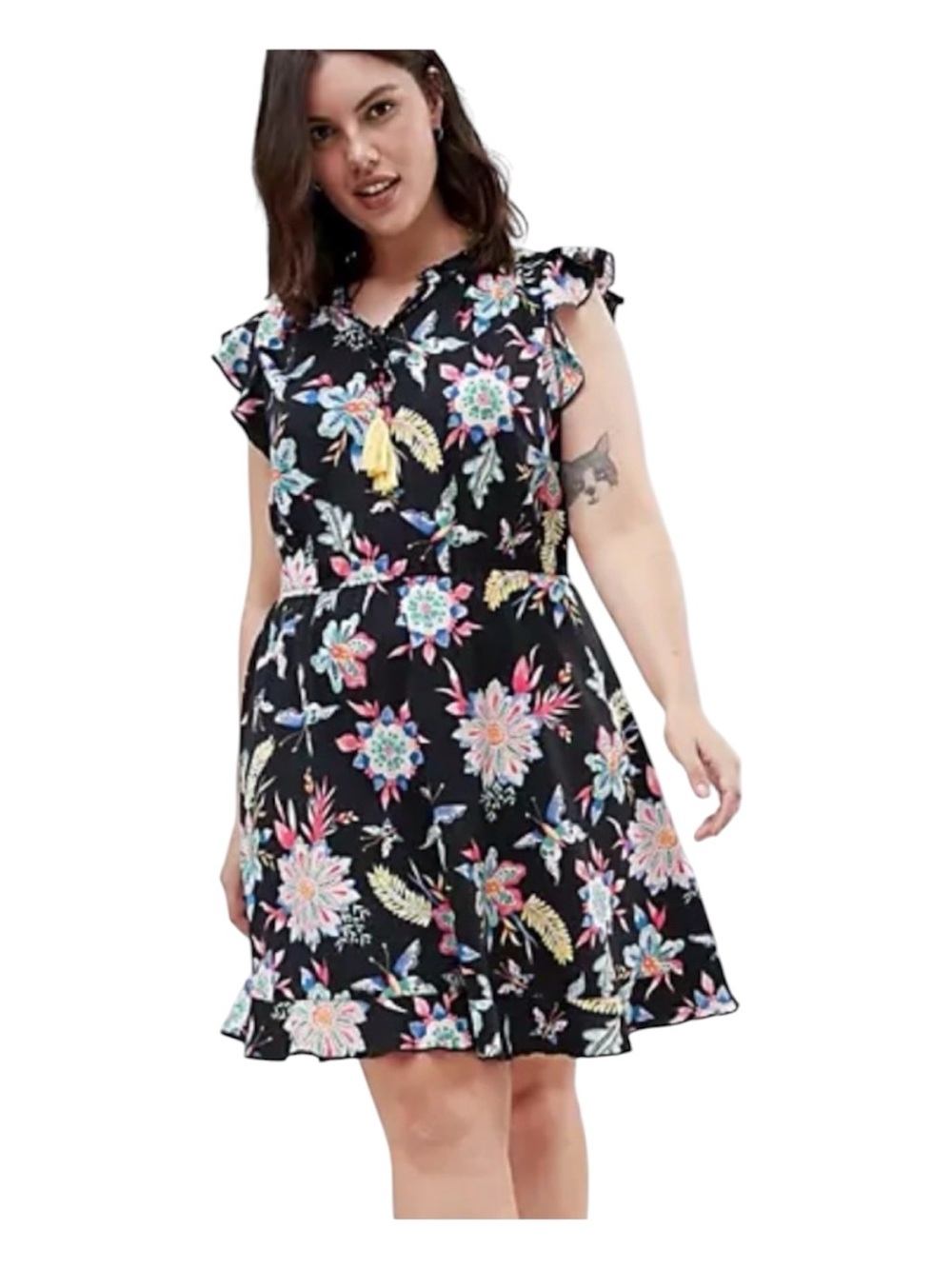 Junarose Floral Printed Dress With Ruffle Sleeve